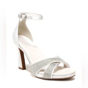 Women's White Ankle-Strap Dress Sandal with Rhinestone Straps
